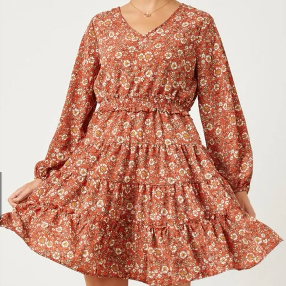 HAYDEN Plus Coral Smocked Elastic Waist Ruffle Tiered Dress…STORE RETURN - Picture 4 of 4